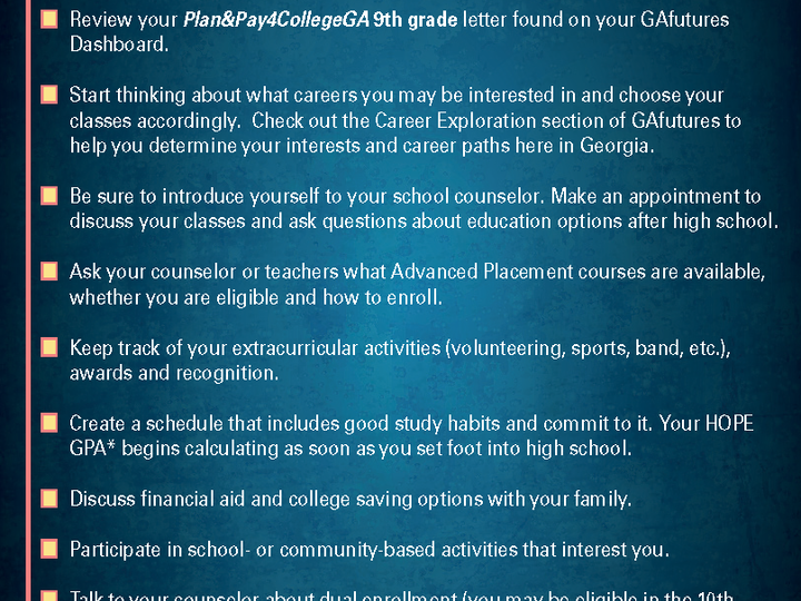 9th Grade Checklist